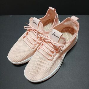 Fashion Lightweight Sneakers, Size 6.5 (37), Bright Coral, Breathable Mesh